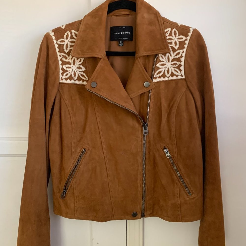 Lucky Brand Suede Fringe Moto Jacket